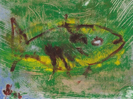 YELLOW FISH by John Kingerlee, mixed media on hand, sold Jun 2005