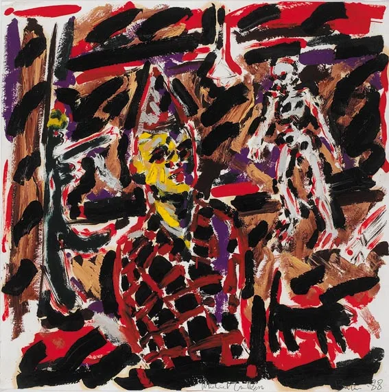 FIGURE WITH DOG by Michael Cullen, oil on paper, sold Jun 2005