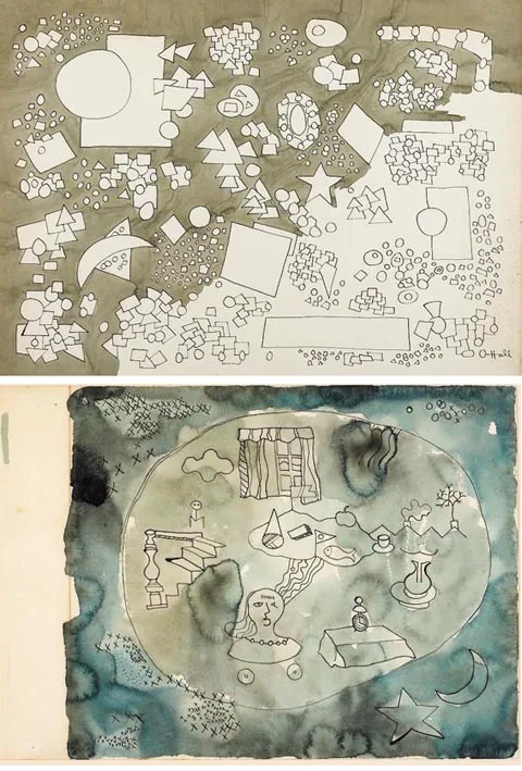 Kenneth Hall, ABSTRACTION and HOMMAGE + GARCIA LORCA, 1938 (A PAIR), pen and ink with wash on paper