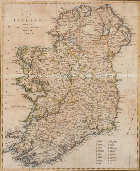 John Cary, A MAP OF IRELAND DIVIDED INTO PROVINCES AND COUNTIES FROM THE BEST AUTHORITIES, copperplate engraved map with hand-colouring