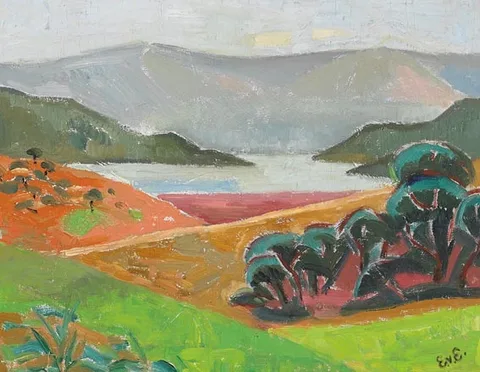 Ebba von Essen, LANDSCAPE WITH VIEW OF LAKE, oil on canvas