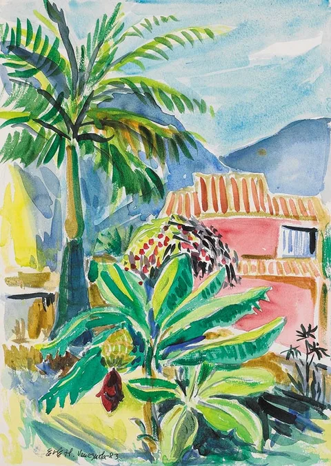 Ebba von Essen, HOUSES AND TROPICAL GARDENS, VENEZUELA (THREE WORKS), watercolours, unframed