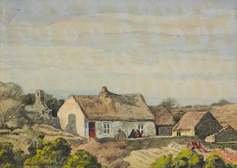 Marshall C. Hutson, COTTAGES AT DOOKS, GLENBEIGH, COUNTY KERRY, watercolour over pencil