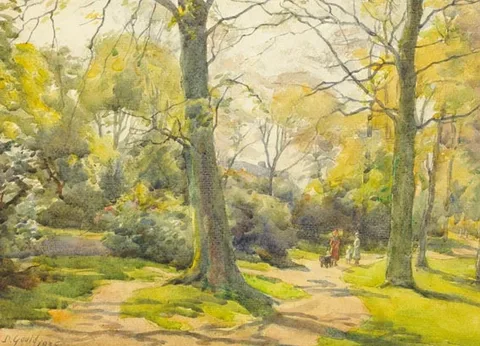 David Gould, STROLL IN THE PARK, watercolour over pencil