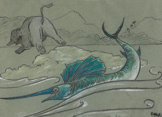 Edith Anna Somerville, THE LONG AND THE SHORT OF IT, black crayon and pastel on tinted paper