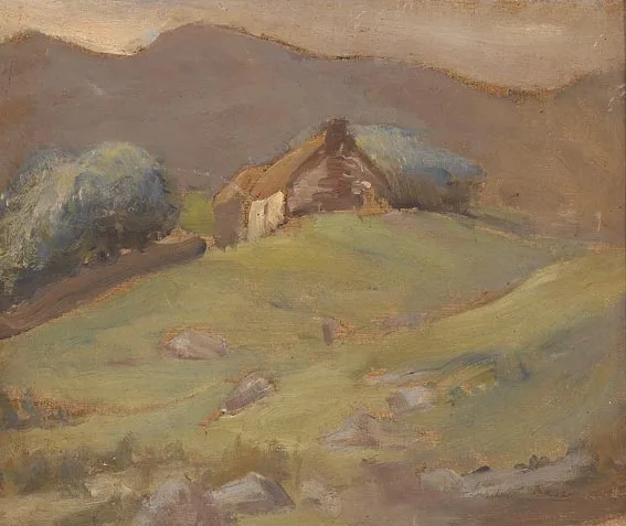 Lucila C. Deasy, COTTAGE IN A HILLY LANDSCAPE, oil on board