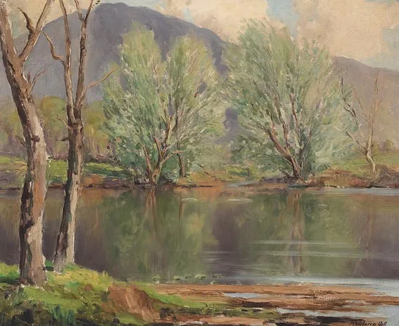 LAKESIDE REFLECTIONS by Rowland Hill, oil on canvas, offered Jun 2005