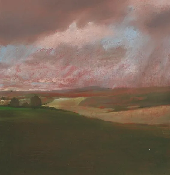 Liam O'Gallagher, INVENTED LANDSCAPE, oil on board