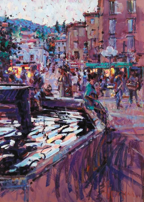Arthur K. Maderson, DUSK, LE VIGAN, MIDI-FRANCE, oil, acrylic, gouache and pastel on board