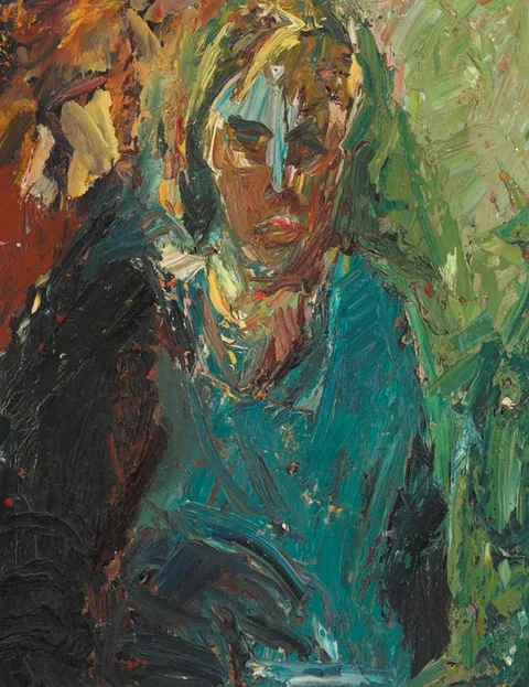 PORTRAIT OF A WOMAN IN BLUE by Nicola Russell, oil on canvas (unframed), sold Jun 2005