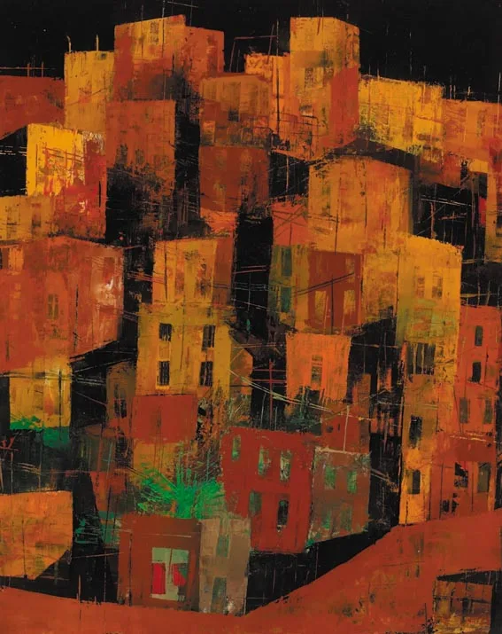 Cormac O'Leary, BARRIO AT NIGHT, oil on canvas laid on board