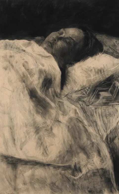 Sarah Longley, THE DUVET, charcoal on artist's board