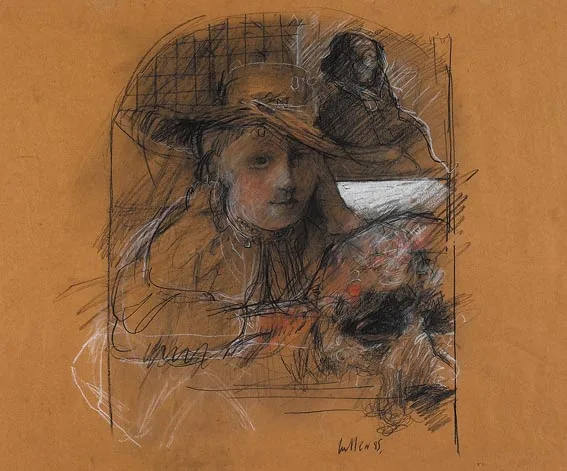STUDY AFTER REMBRANDT by Charles Cullen, charcoal and pastel on tinted paper, offered Jun 2005