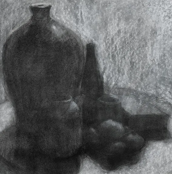 STILL LIFE COMPOSITION by Janine Pinion, pastel and charcoal on paper, offered Jun 2005