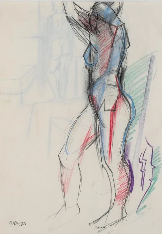 FIGURE STUDY by Barbara Warren, pencil and pastel, offered Jun 2005