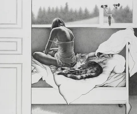 THINKING by Lilian O'Sullivan, graphite on paper, sold Jun 2005