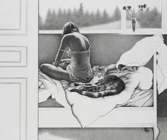 THINKING by Lilian O'Sullivan, graphite on paper, sold Jun 2005