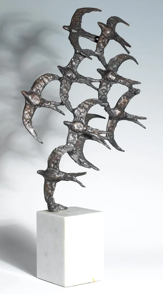 BIRDS IN FLIGHT by John Behan, cast bronze on marble plinth; (no. 1 from an edition of 9), sold Jun 2005