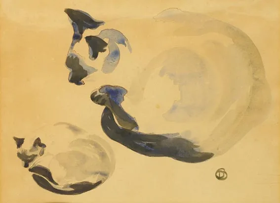 SLEEPING CAT by Dorothy Blackham, watercolour on paper, sold Jun 2005