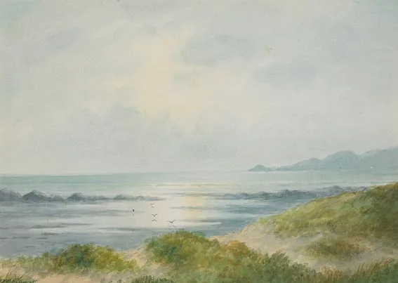 COASTAL LANDSCAPE by Douglas Alexander, watercolour over pencil, sold Jun 2005