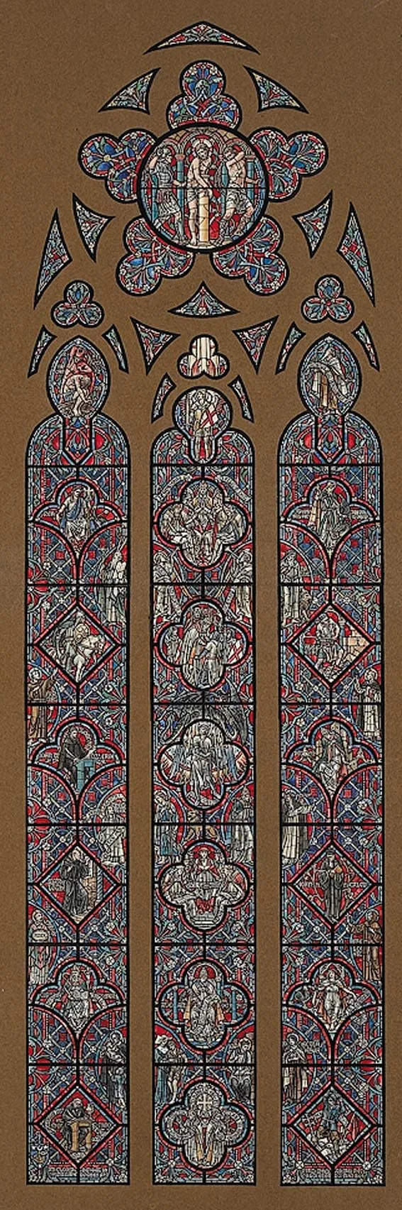 Paul Woodroffe, THE SCOURGING AT THE PILLAR - SKETCH FOR THE NINTH WINDOW FOR THE LADY CHAPEL, ST. PATRICK'S CATHEDR, watercolour, pen and ink on paper mounted on card