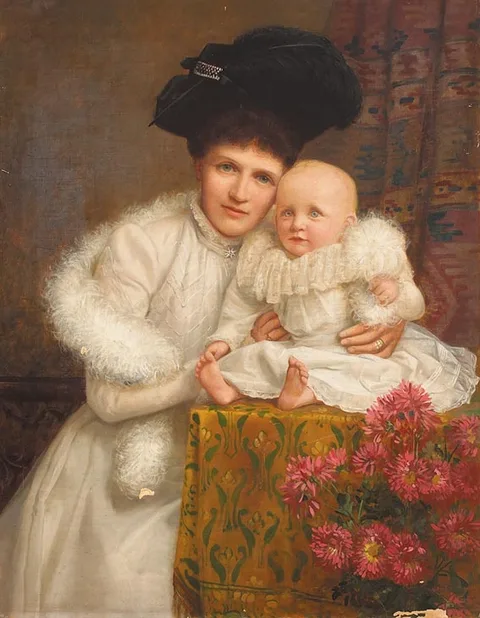 Charles Russell, PORTRAIT OF MRS JANE O'CONNOR AND HER SON JOHN MARTIN O'CONNOR, circa 1898, oil on canvas (unframed)