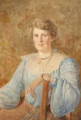 Joseph Poole Addey, PORTRAIT OF A LADY IN A BLUE DRESS, SEATED THREE QUARTER LENGTH