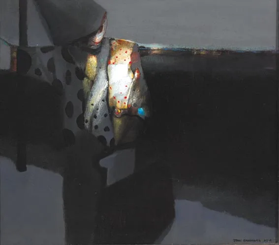 BUS STOP by John Shinnors, oil on canvas laid on board, sold Sep 2005