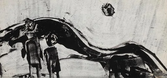 TWO CONNEMARA KIDS by Gerard Dillon, circa 1940, monotype - oil on board, offered Sep 2005