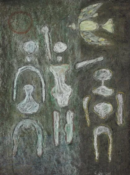 BIRD AND BONES by Gerard Dillon, crayon and graphite on board, sold Sep 2005