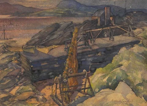 Arthur M. Campbell, THE FISHING PORT AT CUSHENDALL, 1942, watercolour over pencil