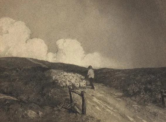 Paul Henry, THE FLOCK, 1910, pencil and charcoal on paper