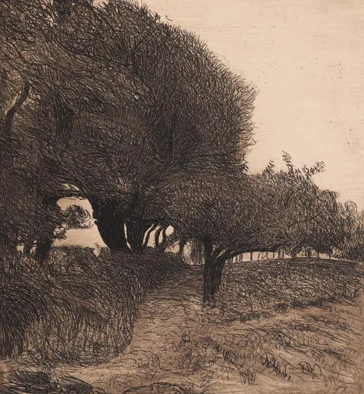 Roderic O'Conor, SENTIER À TRAVERS LES ARBES / PATH THROUGH THE TREES, circa 1893, restrike etching on cream wove paper (unframed)