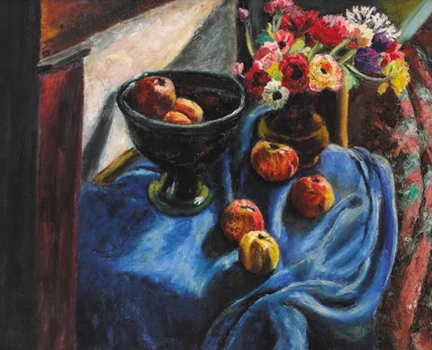 Renée O'Conor, STILL LIFE WITH APPLES AND ANEMONIES, oil on canvas