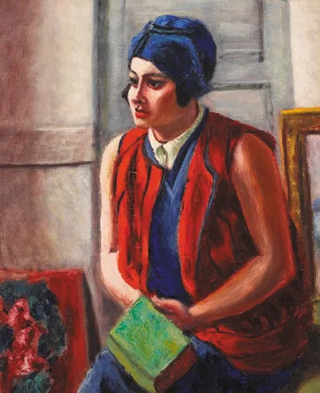 Renée O'Conor, MODEL IN A RED VEST, SEATED WITH A BOOK ON HER LAP, oil on canvas