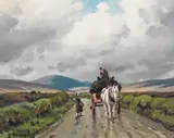 Charles McAuley, TURF CART ON A ROAD WITH COUPLE CONVERSING