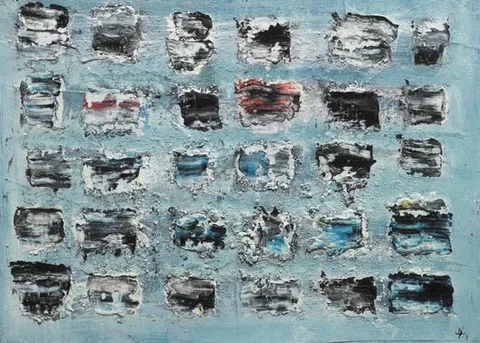 John Kingerlee, GRID COMPOSITION, oil on board