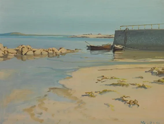 LOW WATER, ERVALLAGH by Cecil Maguire, oil on board, sold Sep 2005