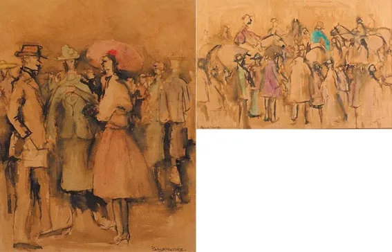 Gladys Maccabe, RACE DAY and MEMBERS' ENCLOSURE (A PAIR), watercolours (2)