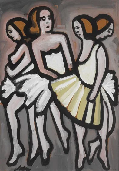 BALLET DANCERS by Markey Robinson, gouache on board, offered Sep 2005
