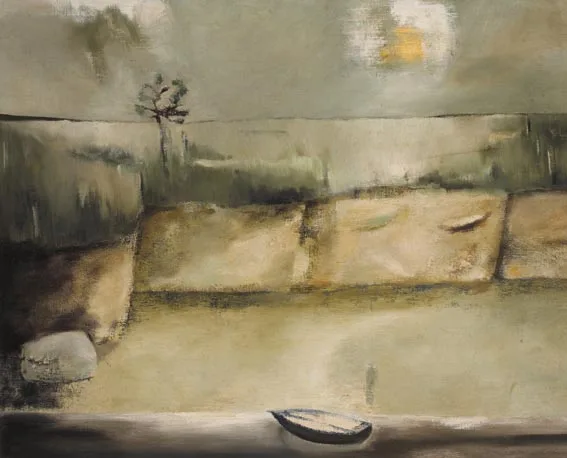 LANDSCAPE WITH BOAT by Patrick Hickey, oil on canvas, sold Sep 2005