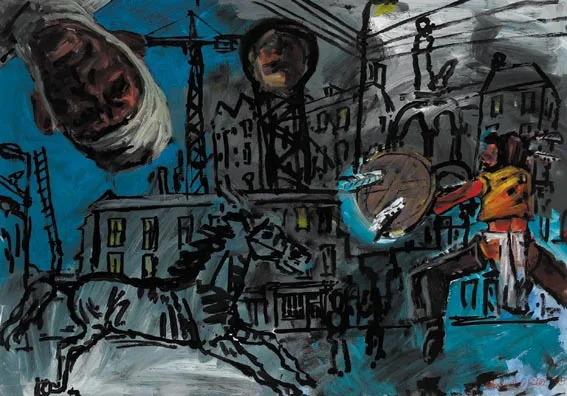 Michael O'Dea, STOP HIM, acrylic and Indian ink on paper