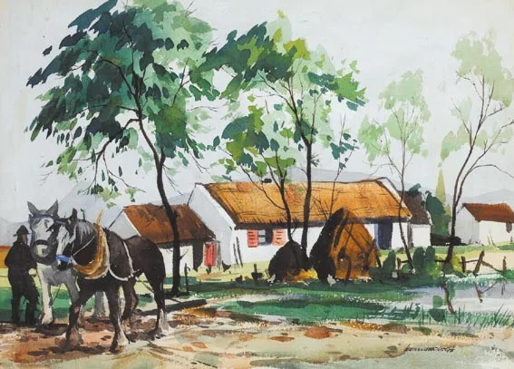 WORKING HORSES by Kenneth Webb, watercolour and gouache on artist's board, offered Sep 2005