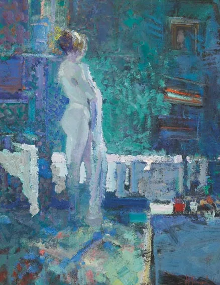 THE STUDIO BY MOONLIGHT by Arthur K. Maderson, oil on board, sold Sep 2005