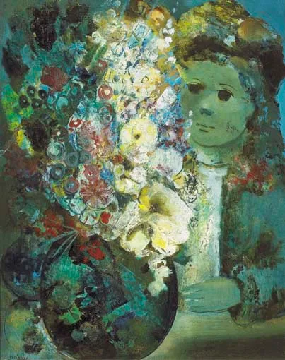 GIRL WITH FLOWERS by Daniel O'Neill, oil on board, sold Apr 2005