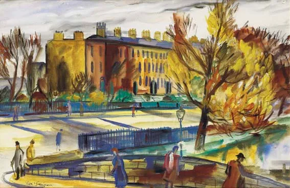 THE GRAND CANAL, DUBLIN by Norah McGuinness, watercolour and gouache over pencil, sold Apr 2005