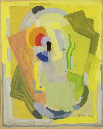 COMPOSITION IN YELLOW by Evie Hone, gouache over pencil on board, sold Apr 2005