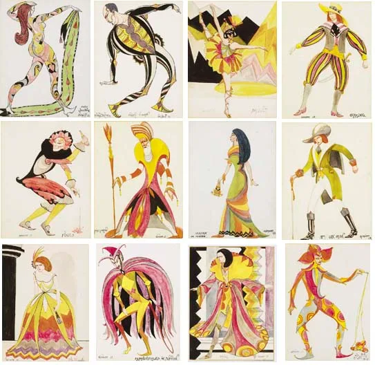 Harry Kernoff, MASQUERADE COSTUMES - SET OF TWELVE, watercolour, pen and ink; twelve works individually framed