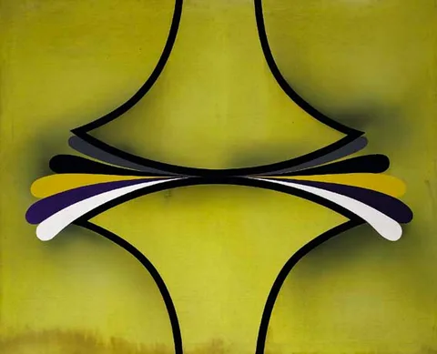 YELLOW PRESSÉ by Micheal Farrell, acrylic polymer emulsion on canvas, offered Apr 2005