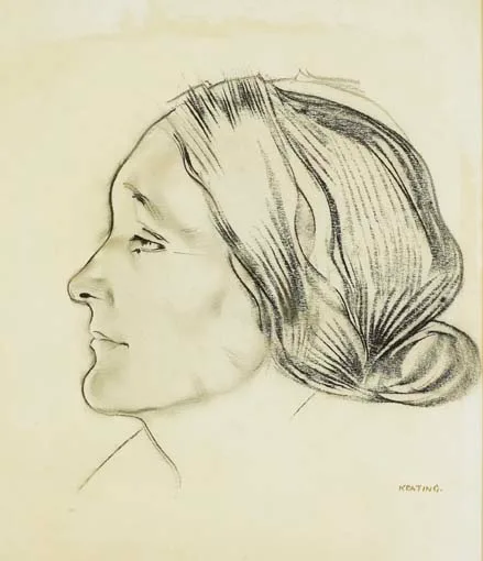 WOMAN'S HEAD by Seán Keating, charcoal on paper, sold Apr 2005